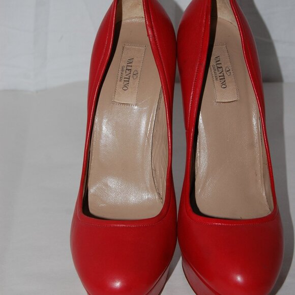 40.5US 10❤️ VALENTINO Red Leather Platform High Heels Pumps ITALY - Picture 4 of 16